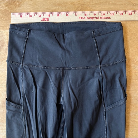 LULULEMON POWER THRU HI RISE TIGHT LEGGING 4 GRAY DROP IN POCKETS RAW LEG HEM - Picture 9 of 12